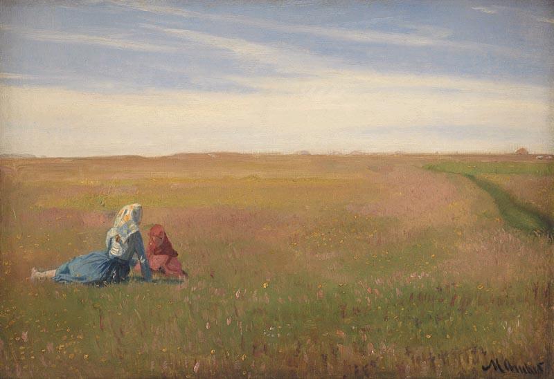 Michael Ancher A Summer Landscape with two Girls oil painting image